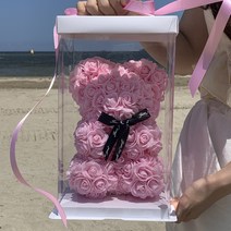 [플라워베어] 나루플랜트 플라워베어 장미곰돌이 조화 로즈베어 여자친구 선물, 핑크