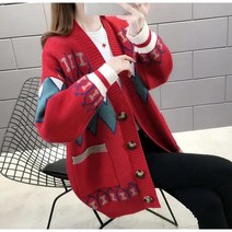 Momolatti 여성 봄가을 스판 니트 니트 루즈핏 인쇄 카디건