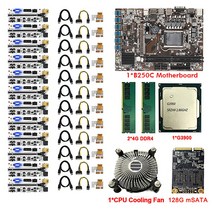 골든헬퍼 B250C 마더 보드 세트 콤보 키트 12 PCIE to USB3.0 LGA 1151 2X4GB DDR4 G3900 CPU 라이저 카드 128GB mSATA BTC ETH
