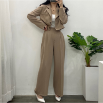 프롬 크롭 자켓 와이드 팬츠 슈트 세트