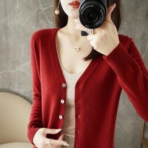 루즈핏 가디건 보석단추 트위드 여성용 v넥 긴팔 니트 가디건 넉넉한 모조 양모 얇은 겉옷 봄 여름 가을
