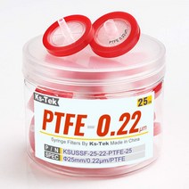 KS Tek 주사기 필터 PTFE 소수성 25mm 0.22 um 비멸균 25/팩, PTFE 25mm 0.22μm 25pcs