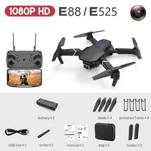 입문 자동 교육 공중 원격2022 LSRC E88 미니 스타일 드론 FPV 4K HD 와이드 버전 각도 Daul/카메라 휴대용, 17 B Battery1 1x1080P