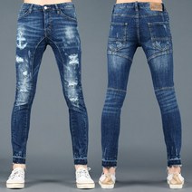 제이로드 고퀄리티 9부 닻 슬림 라이더 오토바이 찢어진 남자청바지 CK8105564