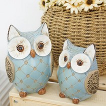 풍수인테리어 소품 앤틱 컬러 부엉이장식품 소형 (DS), 블루(P0000GOJ)