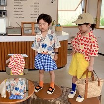 아이크레용 아이스크림 하트 나염 아동 주니어 비치 남방 오픈카라 셔츠