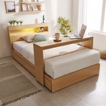 보니애가구 헤일리 LED 조명 3단 서랍형 수납 침대 슈퍼싱글 SS (매트리스 포함), SS프레임+스위브2596독립7존고밀도폼롤팩매트