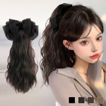 포니테일가발 집게형가발 쉬폰리본헤어핀 대왕리본핀 세트, 진갈색