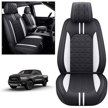 YIERTAI 닷지 RAM 시트 커버 2009-2023 1500/2500/3500HD 트럭 크루 더블 캡 쿼드 캡 방수 가죽 시트 커버(앞면만 2개/블랙-화이트), 2 PCS Front only/Black-White
