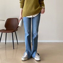 데일리앤 일자 롱 와이드 옆트임 컷팅 데님 청바지 모션