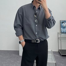 [M~4XL] 남성용 가을 사계절 오버핏 포켓 긴팔 빅사이즈 캐주얼 셔츠 남방 5850