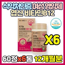 식약처 인증 여성 영양제 엽산 비타민B12 임산부 임신 초기 태아 신경관 세포 혈액 생성 호모시스테인 유기농 아티초크 추출 선인장열매 농축 분말 Folic acid 엽산제 옆산, 60정(2개월분)*6통