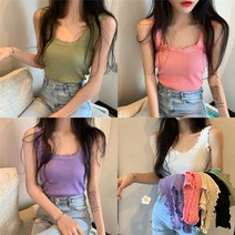 이안스토리 싸바싸바 여성용 슬림핏 스퀘어넥 골지 민소매 나시 니트