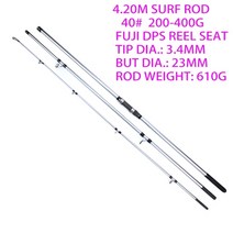 Lurekiller 일본 전체 후지 서핑 로드 4.20M 46T 탄소 3 섹션 80-150G100-250G200-400G 서핑 캐스팅 로드 낚싯대, DPS 200-400G 실버