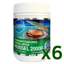라이프스팬 뉴질랜드 초록입홍합 20000 200분말캡슐 green lipped mussel 푸른입청홍합, 6개, 200캡슐