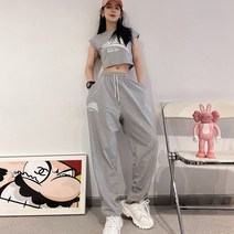 여성 캐주얼 루즈핏 허리 밴딩 심플 조거 트레이닝 팬츠 스트리트 힙합 재즈 댄스 바지