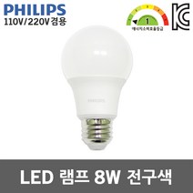 필립스 LED 램프 8W 전구색 110V겸용 E26 실내용 전구 3000K 프리볼트 침실등 매장조명 카페조명 주방등 에너지소비효율 1등급 오렌지색 주황빛 벌브 베란다등 식탁등