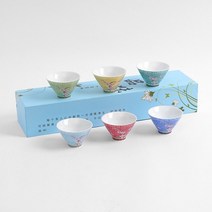 레트로 플라워 다기 찻잔 6p세트 70ml 매화 사케잔, 없음