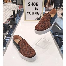 슈바이영 여성 천연소가죽 송치 퍼안감 투톤 슬립온 레오파드