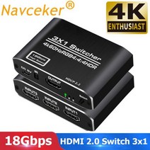 2023 18Gbps 3 포트 HDMI 2.0 스위치 HDR 4K 60Hz 3x1 지원 HDCP 2.2 PS4 Pro XBox dvd용 허브 박스, 3x1 HDMI 2.0 Switch_US Power P