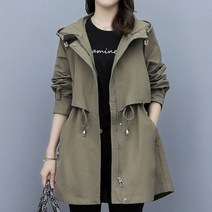 봄/가을 트렌치 코트 후드 지퍼 넥타이 재킷