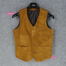 남자 가죽 조끼 소가죽 심플 슬림 멀티 포켓Esyuse 증정