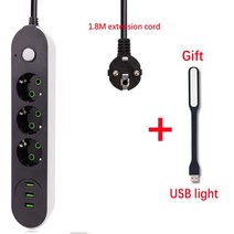 멀티탭3EU 플러그 스마트 타이머 소켓 전원 보드 USB 3 포트 충전기 어댑터 5V 3.4A 1.8m 연장 케이블, 01 220V_01 EU, 05 1.8m with USB light