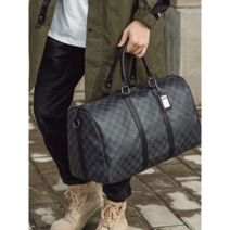 한국판 남여 대용량 단거리 여행 출장 가방 트렌드 블랙 체크 토트 숄더백