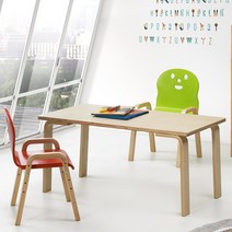 토리 원목 유아 신형의자 직사각 책상세트 2-7세, 유아 직사각 하늘 책상 / 신형의자 빨강 2개