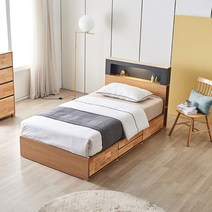 이노센트 오블리제 고무나무 LED 4서랍 수납침대 SS+케미컬폼매트리스 i102656, 내추럴그레이