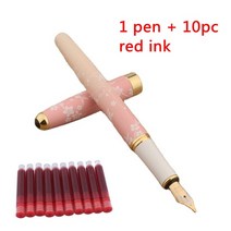 만년필 잉크 세트만년필 잉크 세트1pc 펜 + 10pc 금속 83 핑크 꽃 f 펜촉 펜, 빨간색