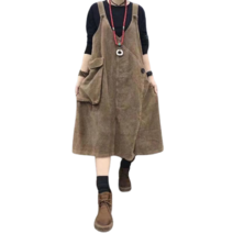 티류으스 빅사이즈 가을 겨울 코듀로이 스커트 플래켓 슬림 루즈핏 미디빈티지 벨벳 드레스 여성 멜빵 원피스