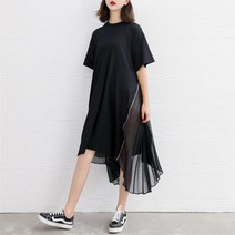 더폴 쉬폰 여름 반팔 롱 원피스 주름 튀는 패션 치마