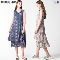 [보니알렉스] (BONNIE ALEX) 레이디 리본 플라워 슬리브리스 원피스