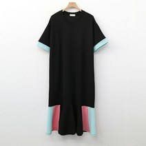 빅걸스토리 여성 빅사이즈 리버 컬러 배색 상큼 발랄 프릴 훌원피스