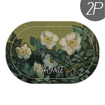 Senro 유화 플라워 흡수하족 미끄럼방지 규조토 발매트 40 x 60 CM, 원형, A 2P