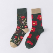 귀여운양말 고양이 비대칭 꽃 만화 스타일 자수 짝짝이