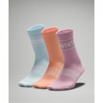 lululemon 룰루레몬 여성 파워 스트라이드 크루삭스 스포츠 운동 기능성 긴 양말 3 팩 핑크 피오니/멜론 샤베트/파우더 블루, Pink Peony/Melon Sorbet/Powder, L