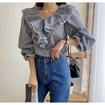 체크프릴블라우스