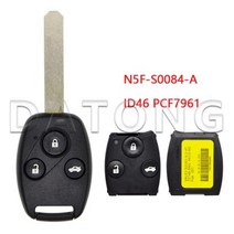 자동차 스마트 키 부품 교체 스마트키 설치 대동 세계 원격 제어 Honda Civic CRV HRV N5FS0087A 3138MHz 43392MHz ID46 PCF7961 칩, 433.92MHz+3 Button