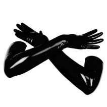 EXLATEX 여성용 라텍스 고무 팔 긴 벙어리 장갑 손가락 장갑 블랙., X-Small, Black