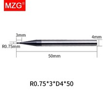 mzg 1pc 2 플루트 hrc45 볼 노즈 cnc 선반 가공 탄소강 밀링 도구 커터 구형 솔리드 카바이드 엔드 밀, r0.75mmxd4x50l-2f45c