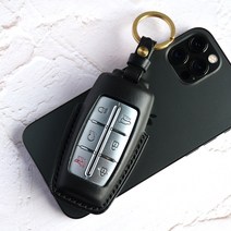 반다레더 현대 제네시스 GV70 GV80 G70 G80 가죽 스마트키 케이스 자동차 키홀더 차키커버, 진밤, 그린