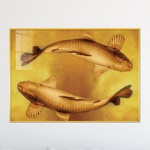 돈 들어오는 물고기그림 황금 잉어 골드배경 풍수 액자, 1_두마리 큰 황금잉어 금배경