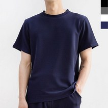 남자 데일리 시원한 골지 루즈 엠보싱 반팔 티셔츠