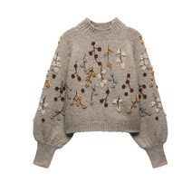 자라 스웨터 ZARA 긴팔 비즈 자수 니트 봄 01957101706