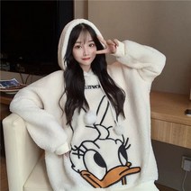 QiYuQoo뽀글이 도널드덕 모자 후드티 박시핏 오버핏 와이드 맨투맨