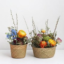 조화 장식 욕실 수건 보관함 천연 해초 라탄 바구니 현관꾸미기 미술관 정원 사장실 서재, 색상_S, 상세페이지 참조