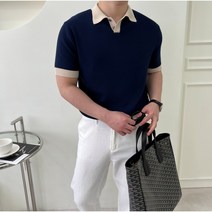 남자 배색 여름 니트 반팔 카라 티셔츠 5Color