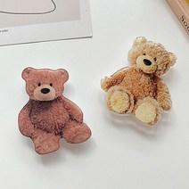 Linkvu 굿나잇 테디베어 에폭시 프린팅 폰톡 스마트톡 그립톡 거치대 홀더, 굿나잇베어폰톡_브라운